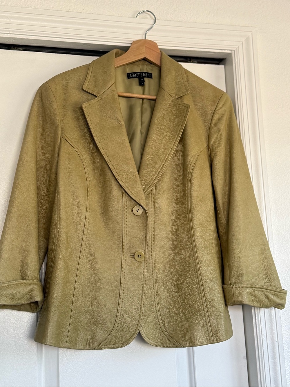 Lafayette 148 New York olive leather two-button blazer